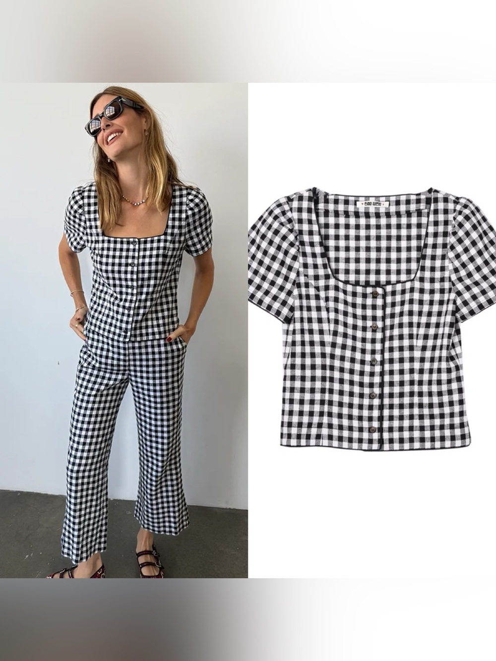 NWT CIAO LUCIA Nadia Gingham Linen Top